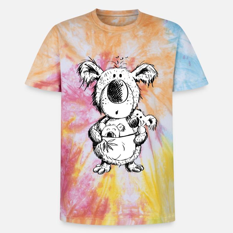 Koala Mama Mit Babys - Unisex Premium Tie Dye T-Shirt - Regenbogen-Spirale