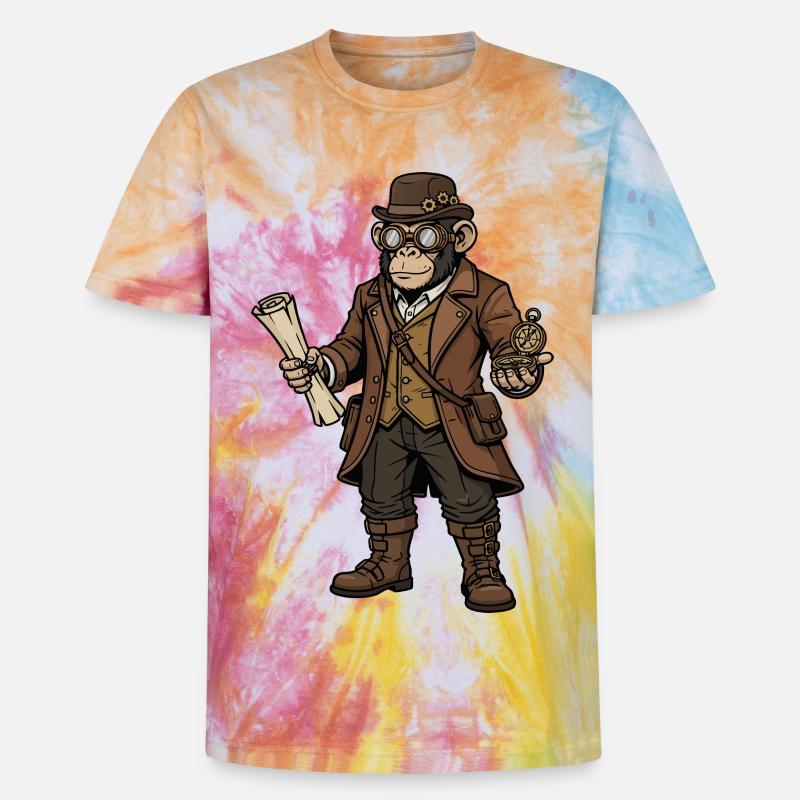 Monkey Explorer Steampunk Retro-Abenteuer - Unisex Premium Tie Dye T-Shirt - Regenbogen-Spirale