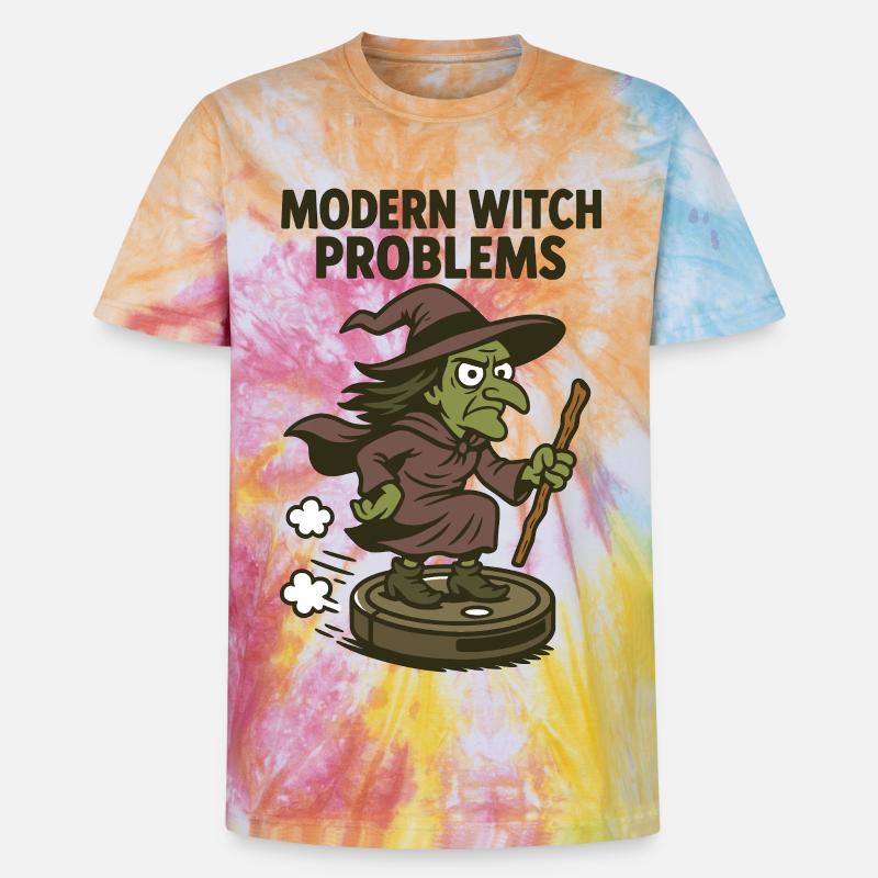 Modern Witch Problems – Funny Witch Design - Unisex Premium Tie-Dye T-Shirt - Rainbow Spiral