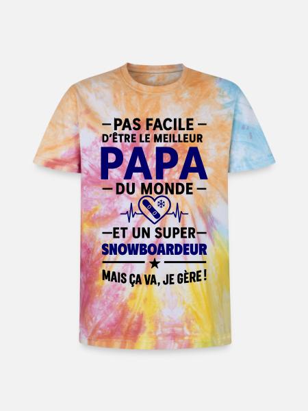 Heart + Snowboard – Super Snowboarder Dad - Unisex Premium Tie-Dye T-Shirt - Rainbow Spiral