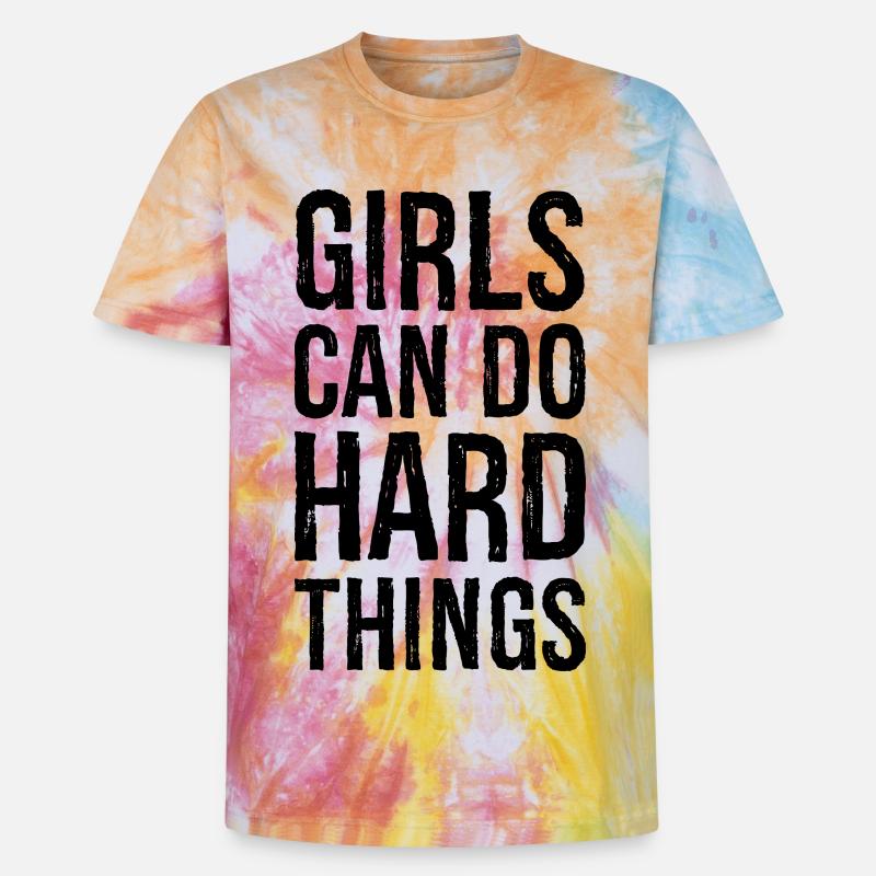 girls can do hard things - Unisex Premium Tie-Dye T-Shirt - Rainbow Spiral