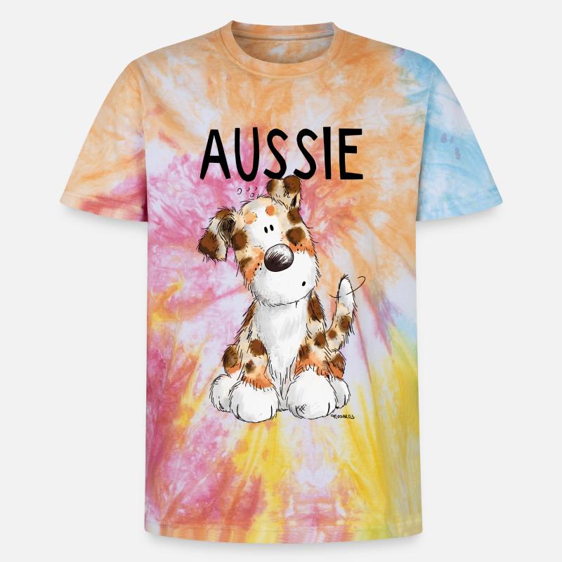 Fröhlicher Aussie - Australian Shepherd - Geschenk - Unisex Premium Tie Dye T-Shirt - Regenbogen-Spirale