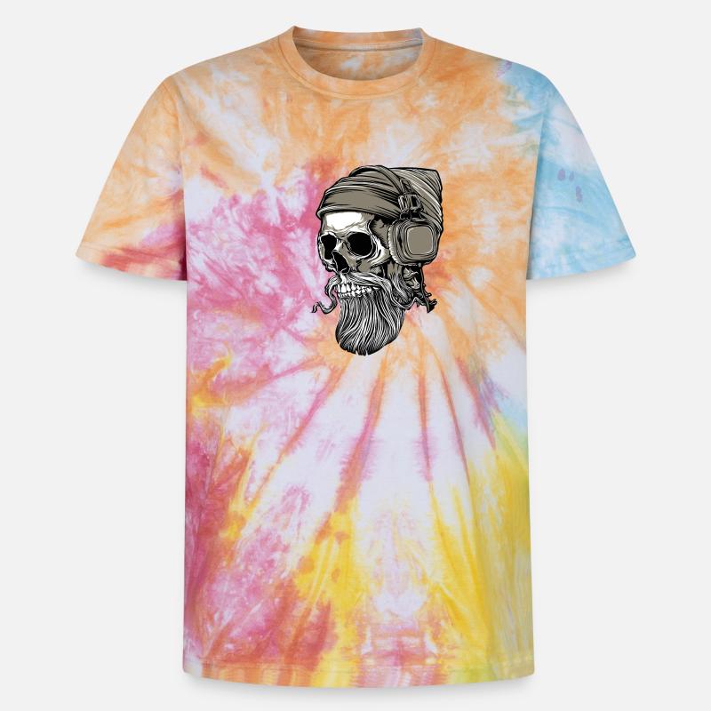Bart Hipster Skull mit Kopfhörer - Unisex Premium Tie Dye T-Shirt - Regenbogen-Spirale