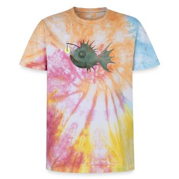 Anglerfisch - Unisex Premium Tie Dye T-Shirt - Regenbogen-Spirale - Vorne - AI Model Female 172 light (172cm) & AI Model Male 178 light (178cm)