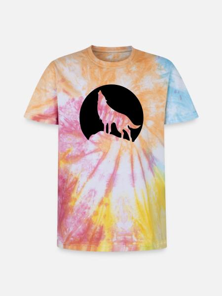 Wolf - Mond - Unisex Premium Tie Dye T-Shirt - Regenbogen-Spirale