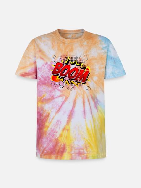Boom Comic Graphic - Unisex Premium Tie-Dye T-Shirt - Rainbow Spiral