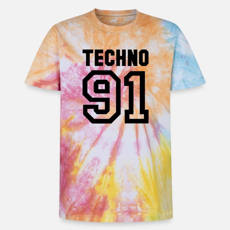TECHNO Rave Techno 90s 90er - Unisex Premium Tie Dye T-Shirt - Regenbogen-Spirale