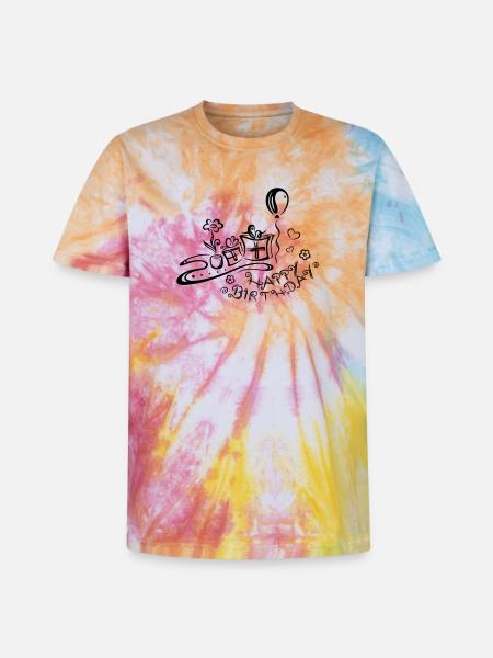 Happy Birthday motif, Congratulations - Unisex Premium Tie-Dye T-Shirt - Rainbow Spiral