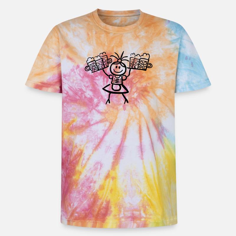 Kellnerin im Dirndl mit Biertablett - Unisex Premium Tie Dye T-Shirt - Regenbogen-Spirale