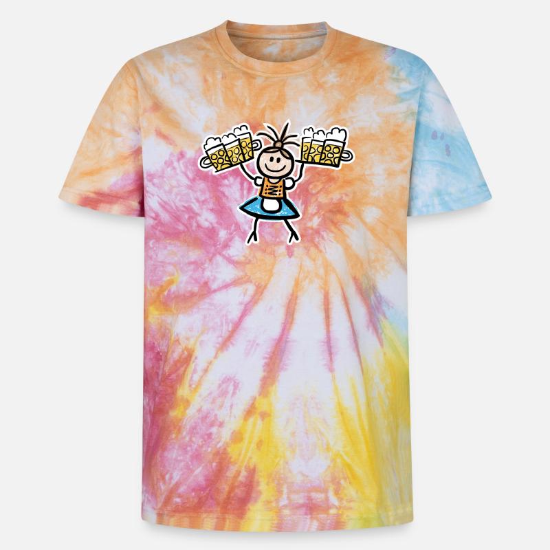 Kellnerin im Dirndl mit Biertablett - Unisex Premium Tie Dye T-Shirt - Regenbogen-Spirale