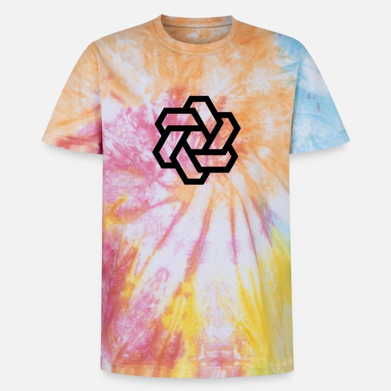 Logo cercle hexagonal - T-shirt tie-dye premium unisexe - arc-en-ciel spirale