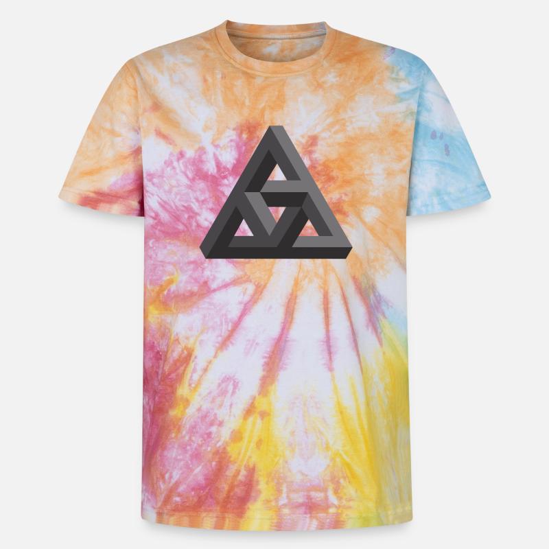 Abstract Geometry Pattern in Gray - Unisex Premium Tie-Dye T-Shirt - Rainbow Spiral