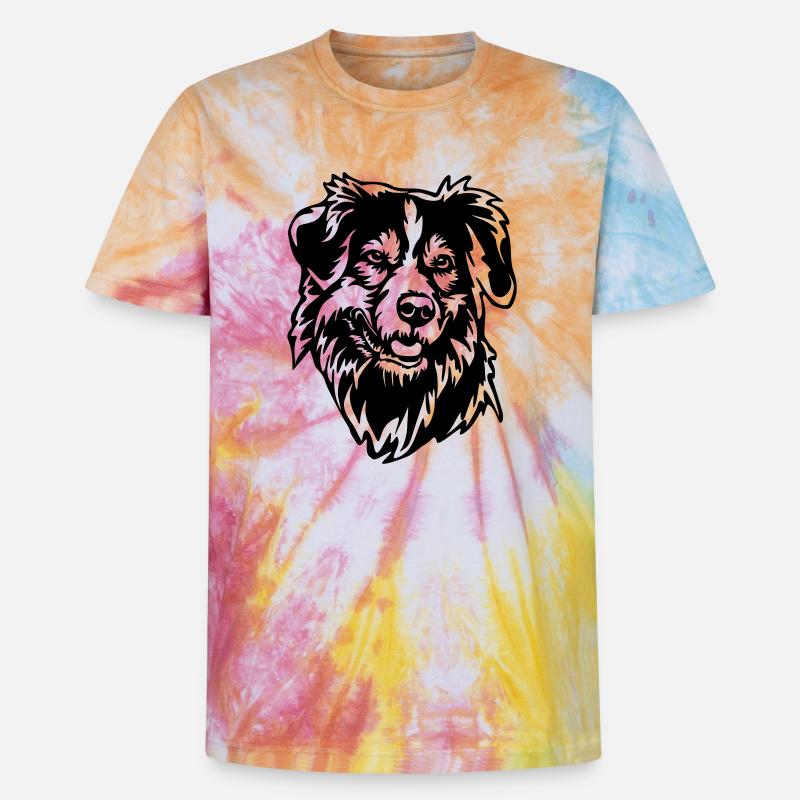 Australian Shepherd Kopf - Unisex Premium Tie Dye T-Shirt - Regenbogen-Spirale