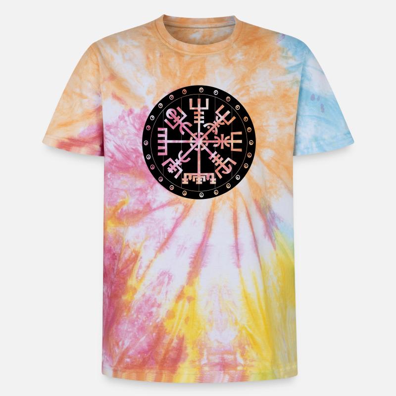 Vegvisir Wikinger-Compas im Vikng-Schild - Unisex Premium Tie Dye T-Shirt - Regenbogen-Spirale