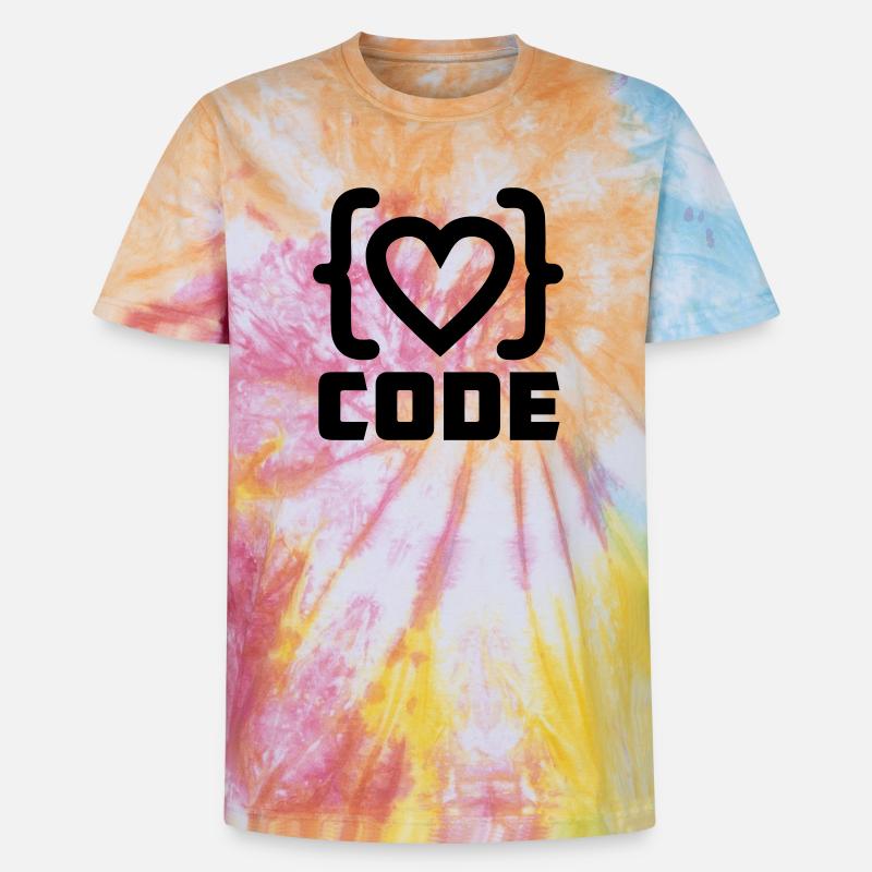 Herzprogrammierer Code Logo mit Text CODE - Unisex Premium Tie Dye T-Shirt - Regenbogen-Spirale