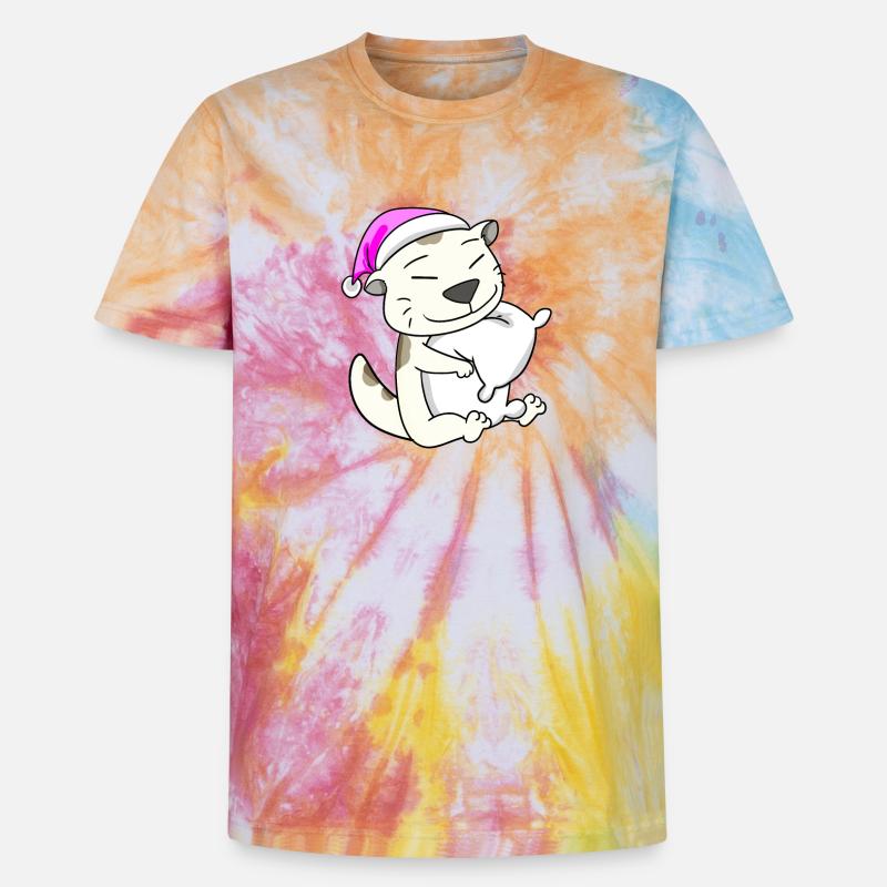 Chat race devon rex - T-shirt tie-dye premium unisexe - arc-en-ciel spirale