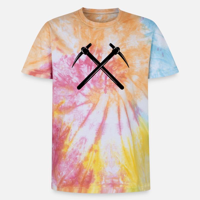 Zwei Spitzhacken gekreuzt - Unisex Premium Tie Dye T-Shirt - Regenbogen-Spirale
