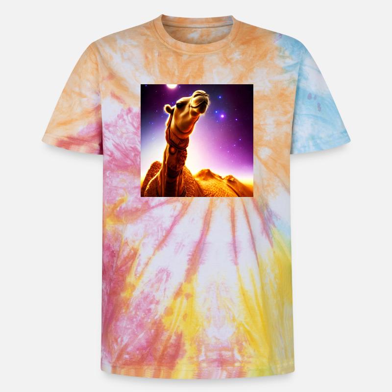 Dromedar Kamel - Wüstenschiff - Unisex Premium Tie Dye T-Shirt - Regenbogen-Spirale