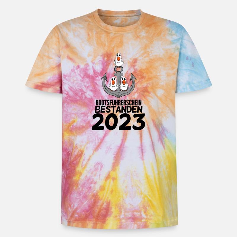 Bootsführerschein 2023 Motorboot Geschenk - Unisex Premium Tie Dye T-Shirt - Regenbogen-Spirale