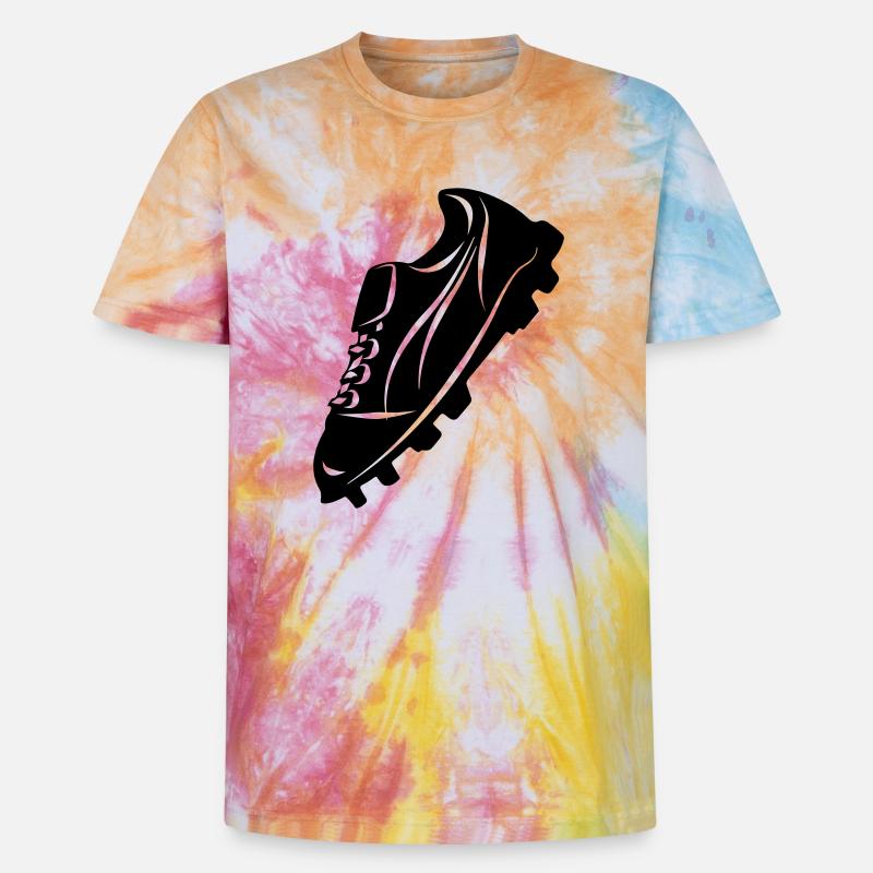 Fußballschuh transparente Schattenfigur - Unisex Premium Tie Dye T-Shirt - Regenbogen-Spirale