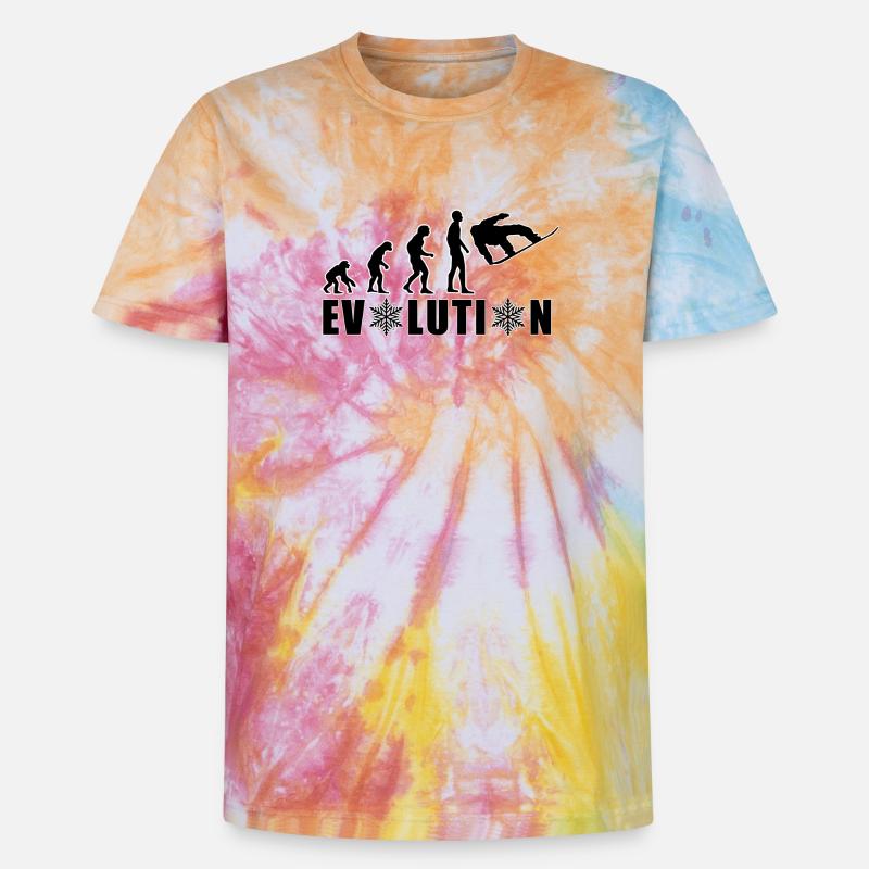 EVOLUTION SNOWBOARD Snow Winter Gift - Unisex Premium Tie-Dye T-Shirt - Rainbow Spiral
