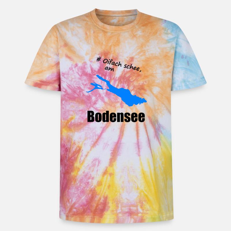 # Oifach schee, am Bodensee - Unisex Premium Tie Dye T-Shirt - Regenbogen-Spirale