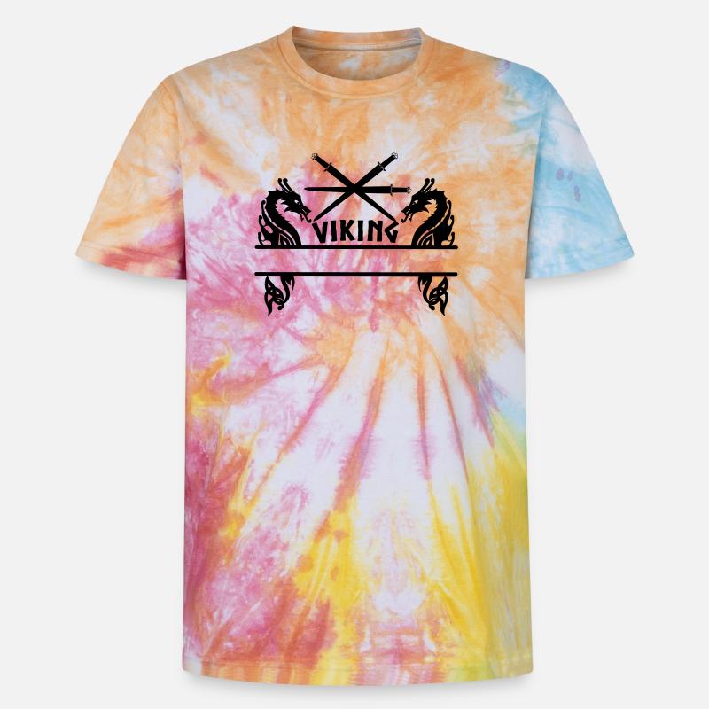 Wikinger Drei Schwerter Zwei Drachen Wikinger - Unisex Premium Tie Dye T-Shirt - Regenbogen-Spirale