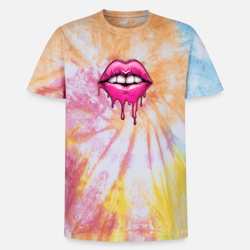 Lips - Unisex Premium Tie-Dye T-Shirt - Rainbow Spiral