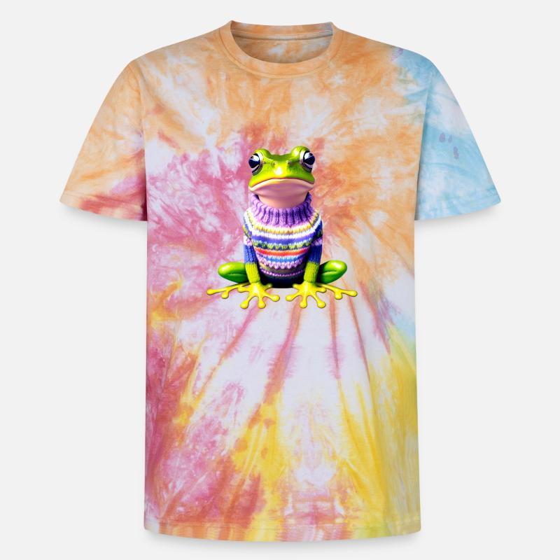 Kleiner Regenbogenfrosch mit Norweger-Pullover - Unisex Premium Tie Dye T-Shirt - Regenbogen-Spirale