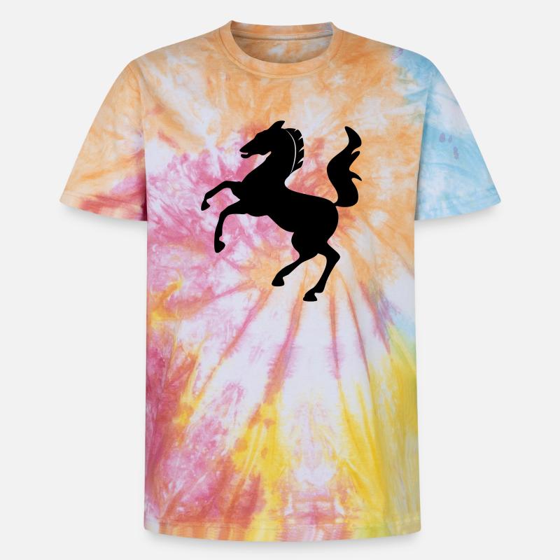 Pferd Symbol dynamisch springend - Unisex Premium Tie Dye T-Shirt - Regenbogen-Spirale