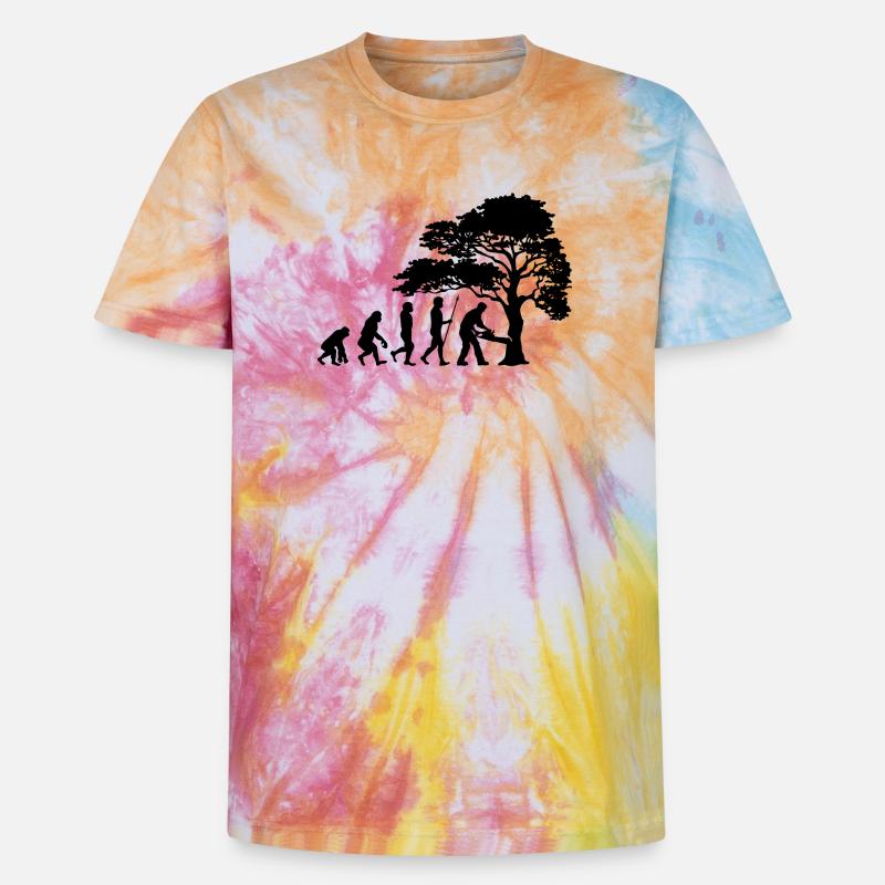 Lumberjack Tree Evolution sciure de bois - T-shirt tie-dye premium unisexe - arc-en-ciel spirale