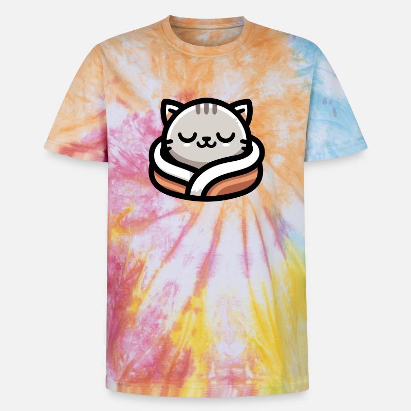 Schlummerpfoten: Der verträumte Tabby - Unisex Premium Tie Dye T-Shirt - Regenbogen-Spirale
