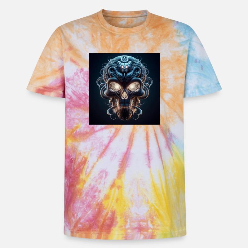 Schädel verschmolzen mit Snake 3D - Unisex Premium Tie Dye T-Shirt - Regenbogen-Spirale