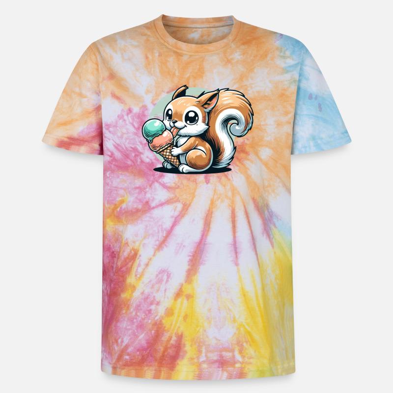 Niedliches Cartoon-Eichhörnchen mit Eiscreme - Unisex Premium Tie Dye T-Shirt - Regenbogen-Spirale