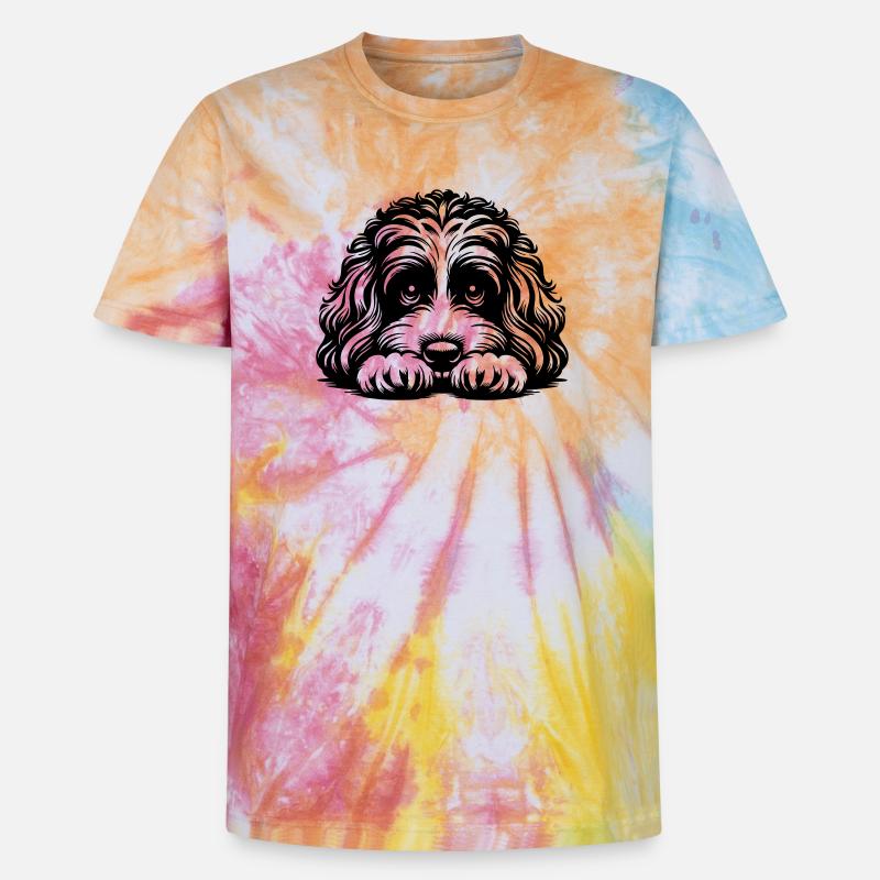 Cavapoo Kopf mit Pfoten - Unisex Premium Tie Dye T-Shirt - Regenbogen-Spirale
