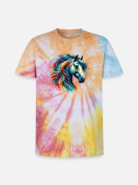 Cheval - T-shirt tie-dye premium unisexe - arc-en-ciel spirale