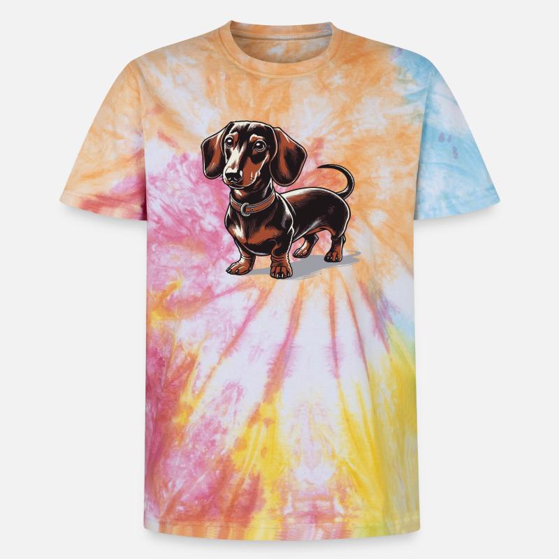 Teckel - T-shirt tie-dye premium unisexe - arc-en-ciel spirale