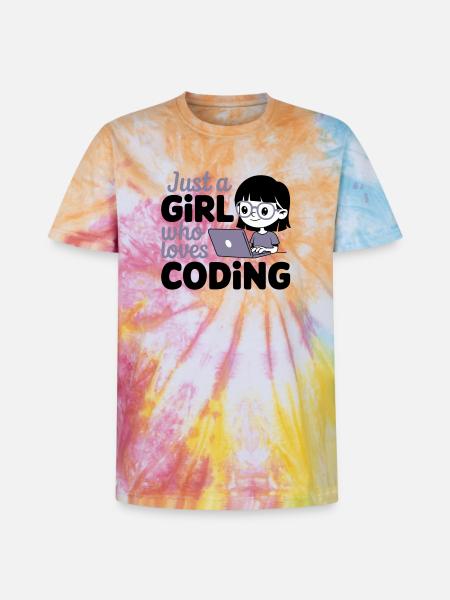 Just a Girl Who Loves Coding - Unisex Premium Tie-Dye T-Shirt - Rainbow Spiral