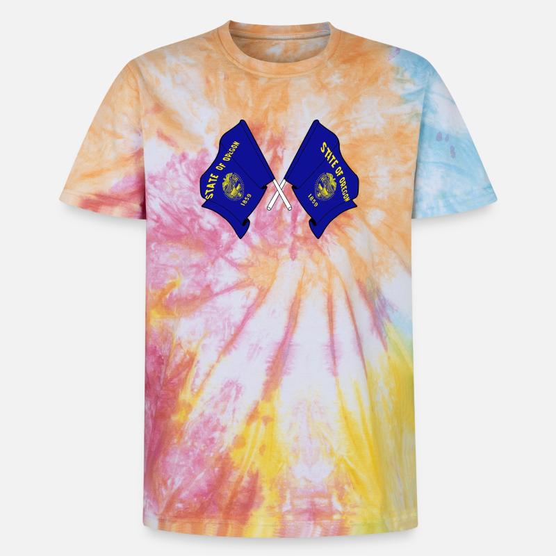 Deux drapeaux ont traversé l’Oregon - T-shirt tie-dye premium unisexe - arc-en-ciel spirale