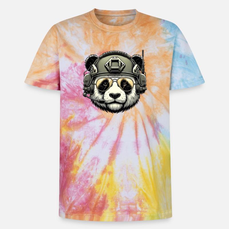 Panda Military Army Design - T-shirt tie-dye premium unisexe - arc-en-ciel spirale