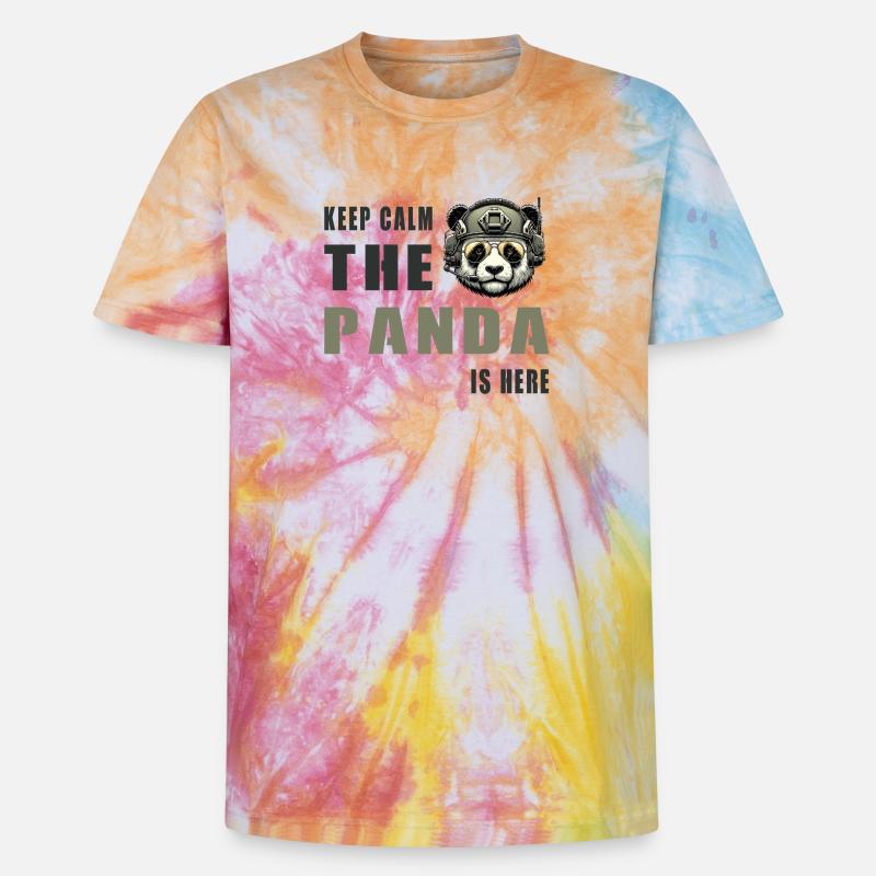 Tactical Panda – Keep Calm - Unisex Premium Tie-Dye T-Shirt - Rainbow Spiral