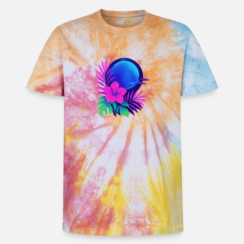 Neon Tropic Moon - Unisex Premium Tie-Dye T-Shirt - Rainbow Spiral