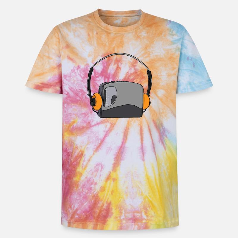 Cool Portable Cassette Audio Player - Unisex Premium Tie-Dye T-Shirt - Rainbow Spiral