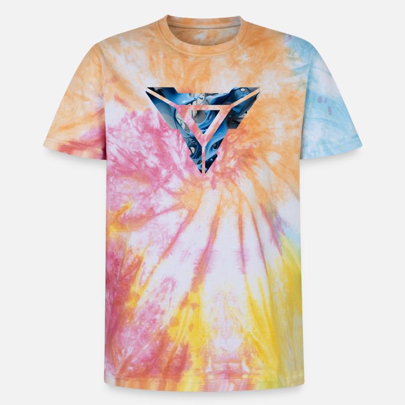 Abstract Blue Fluid Triangular Design - Unisex Premium Tie-Dye T-Shirt - Rainbow Spiral