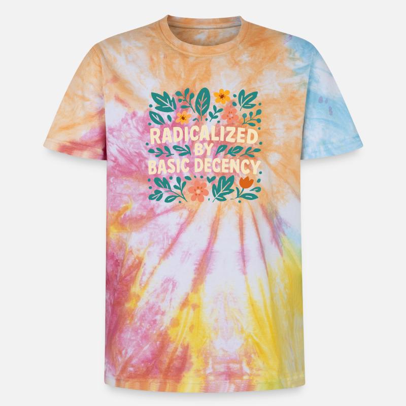 Radicalized by basic decency - Unisex Premium Tie-Dye T-Shirt - Rainbow Spiral