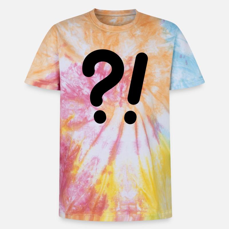 Points d’interrogation et points d’exclamation - T-shirt tie-dye premium unisexe - arc-en-ciel spirale