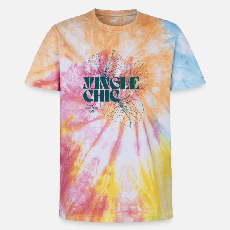 Botanical Jungle Monstera Leaf Pattern Design - Unisex Premium Tie-Dye T-Shirt - Rainbow Spiral