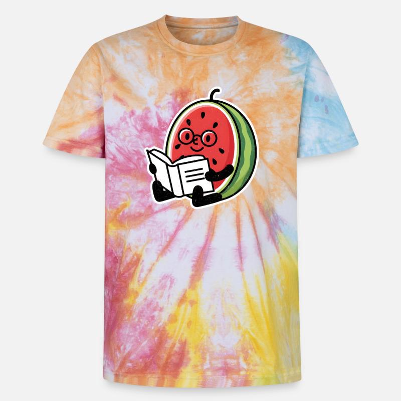 Héros de la lecture de pastèque - T-shirt tie-dye premium unisexe - arc-en-ciel spirale