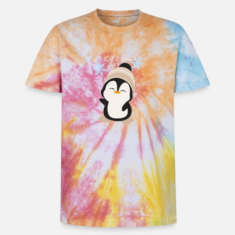 Pengu Winter Magic - Unisex Premium Tie-Dye T-Shirt - Rainbow Spiral
