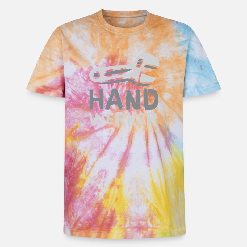 Handwerker Comic Design mit Schraubenschlüssel - Unisex Premium Tie Dye T-Shirt - Regenbogen-Spirale